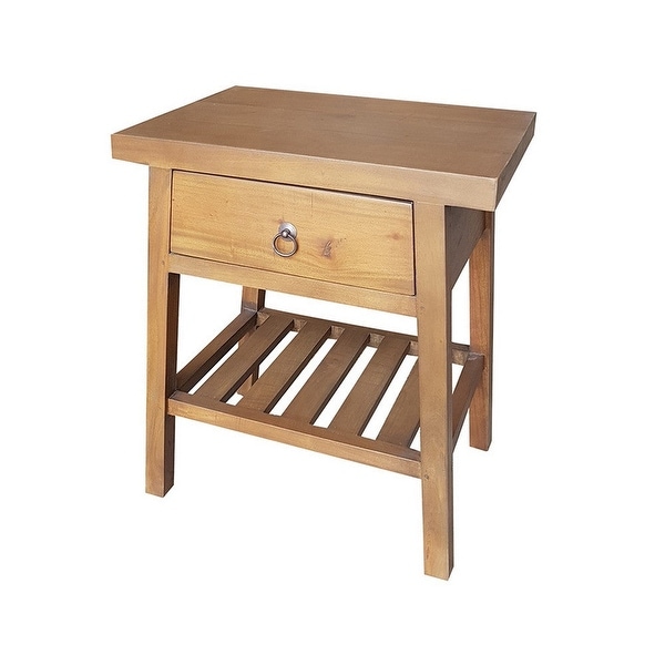26 Inch Side Table, Classic Look, Drawer, Slatted Shelf, Modern Wood Brown - 15.5 H x 15.5 W x 25.5 L Inches