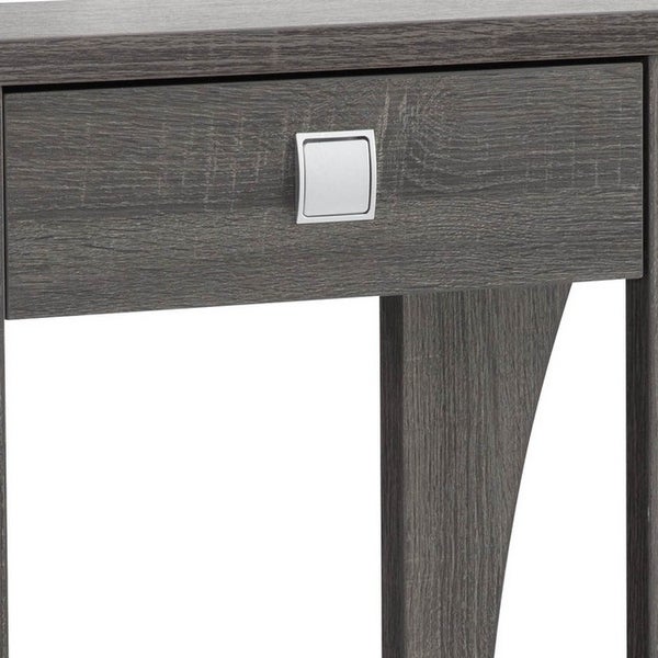 34 Inch Console Table with Drawer and Shelf, Curved Legs, Distressed Gray