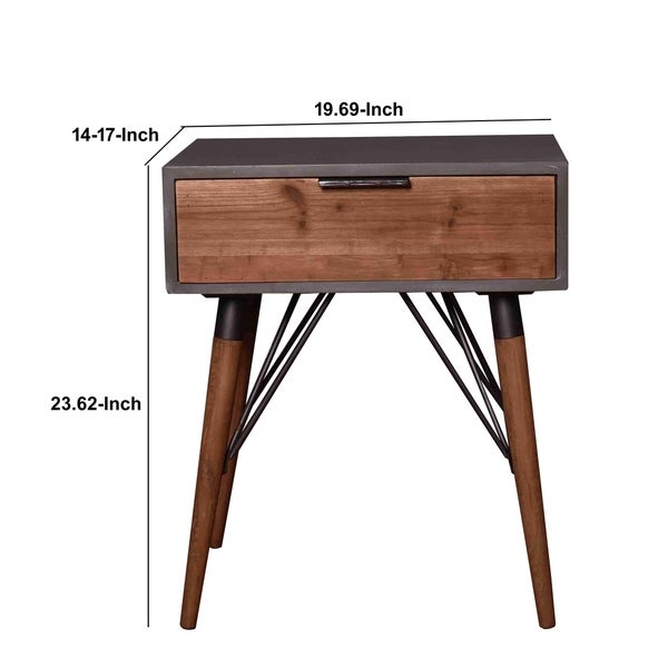 Wooden Side Table with Single Drawer and Angled Legs, Gray and Brown