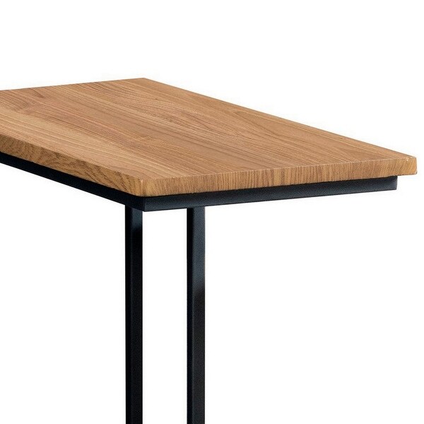 23 Inch Modern C Shape Side End Table, Wood, Metal Frame, USB, Light Brown - 23.5 H x 18.5 W x 10.25 L Inches