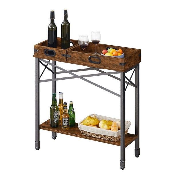 VECELO, (Set of 2) Industrial Console Table with 2 Storage Trays