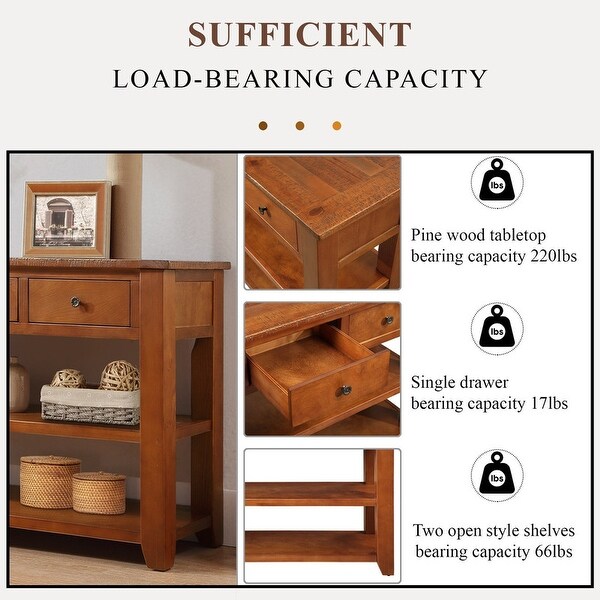 48'' Solid Pine Wood Top Console Table, Modern Entryway 3-drawer Sofa Side Table