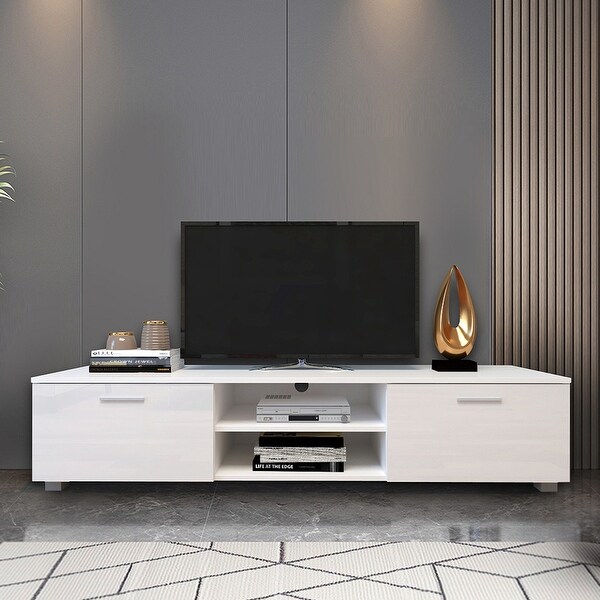 TV Stand Media Console Entertainment Center Table, 2 Storage Cabinet with Open Shelves for 70