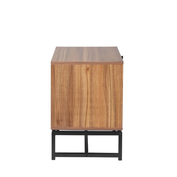 Natural 1 Rattan Door Cabinet, End Table, Sofa Side Table, Nightstand with Adjustable Pull Plate and Metal Base
