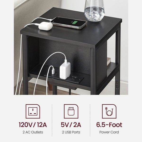 Side Table with Charging Station, 3-Tier End Table with USB Ports and Outlets, Nightstand for Living Room, Bedroom