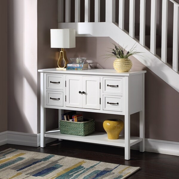 Console Table with 4 Drawers, 1 Cabinet and 1 Shelf