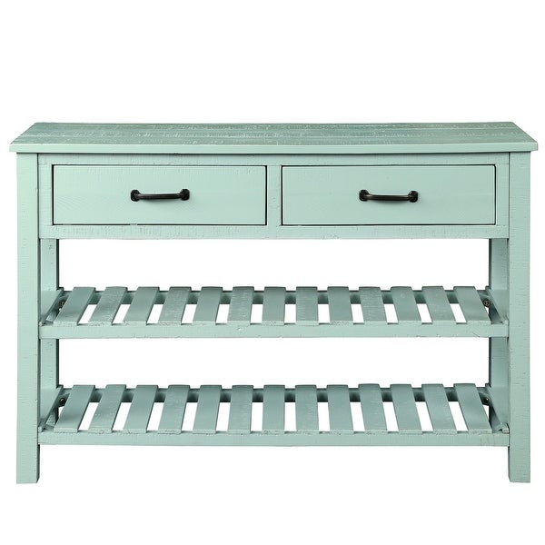 Retro Console Table for Entryway with Drawers and Shelf, Antique Blue