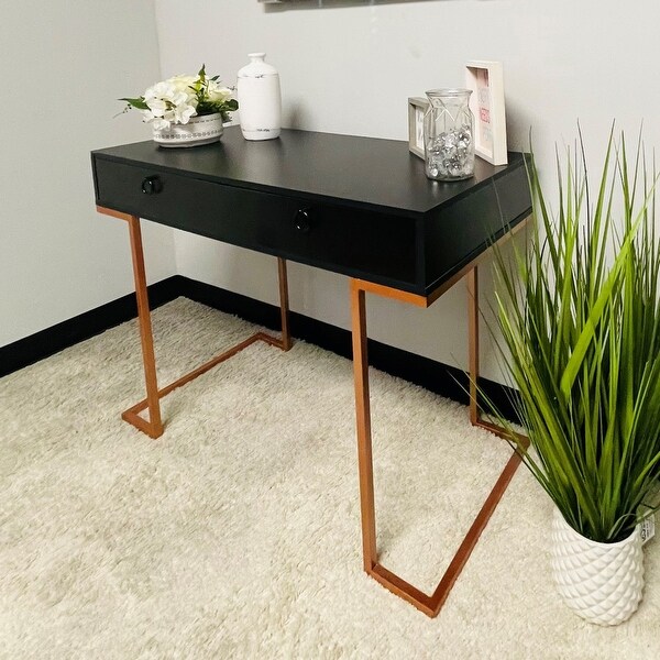 Boahaus Chenonceau Console Table, Black, Metal Frame, Two Drawers