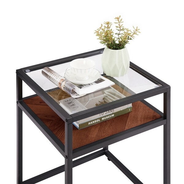 Tempered Glass Top Side Table, 2-Tier End Table