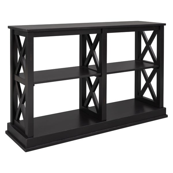 Modern Style Console Table with 3-Tier and Shelves, X Shape Legs