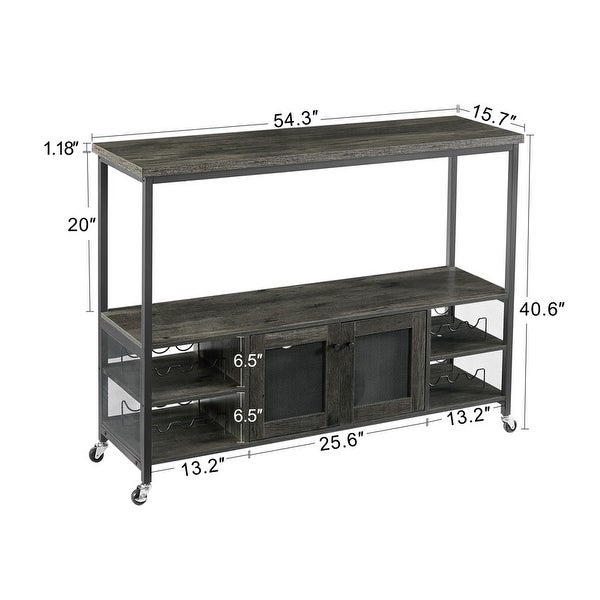 54.3''W X 15.7''D X 40.6''H Bar Cabinet, Console Table with Shelves and Wheel