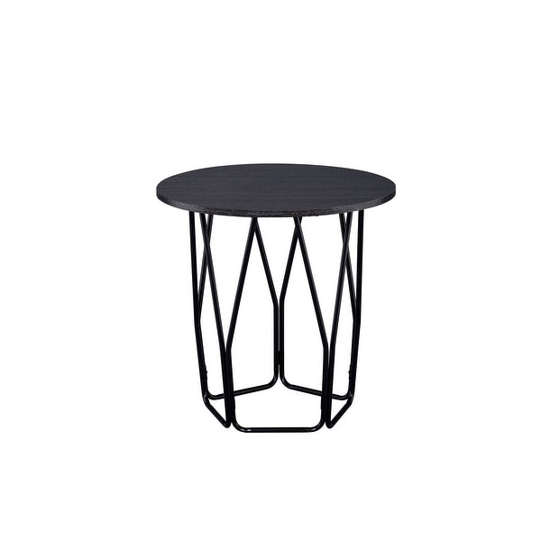 Sofa Table, Drum Shape Side Table with Wooden Top and Metal Frame