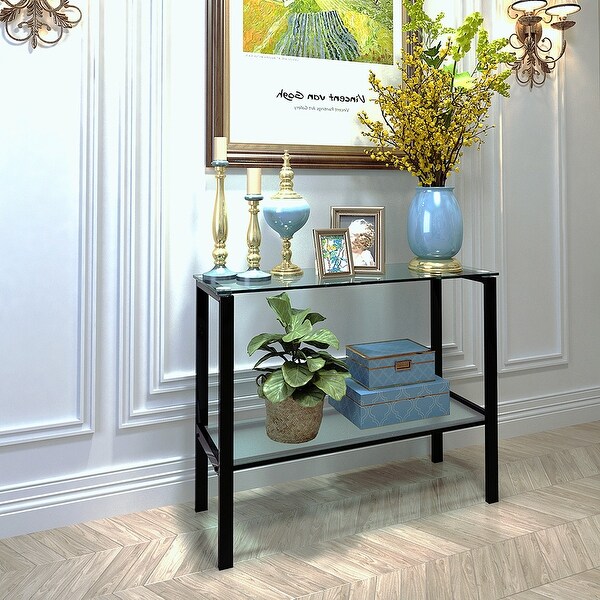 Rectangular Console Table, Double-layer Tempered Glass Porch Table