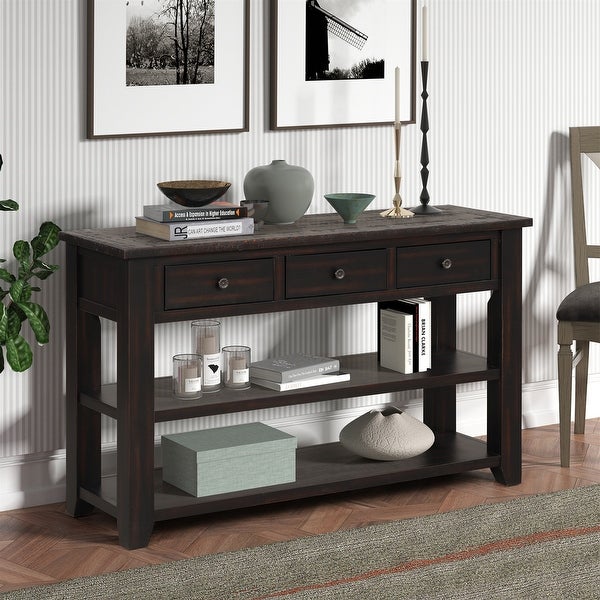 Side Table Console Table, Sofa Side Table with 3 Drawers and 2 Shelves