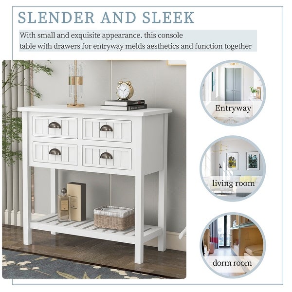 Sideboard Console Table with Four Drawers and Bottom Shelf for Living Room, Entryway, Hallway