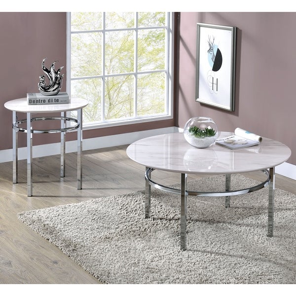 Furniture of America Zera Contemporary White and Chrome 22-inch Side Table