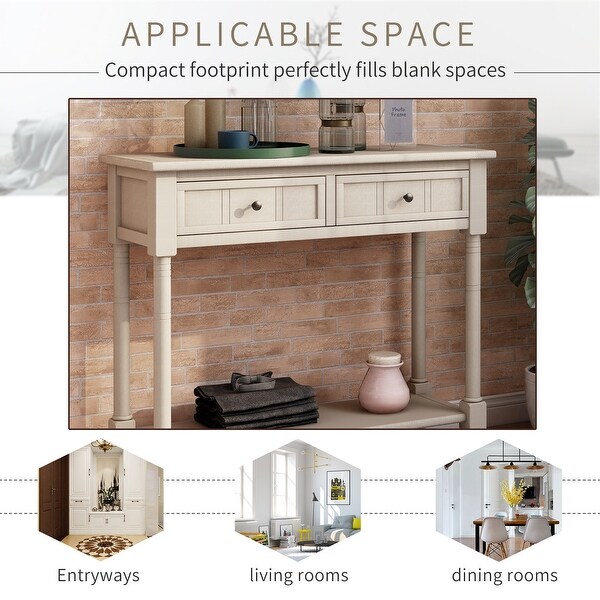 Daisy Series Sideboard Cabinet Console Table Traditional Carved Design with 2 Drawers and Bottom Shelf, Retro Grey