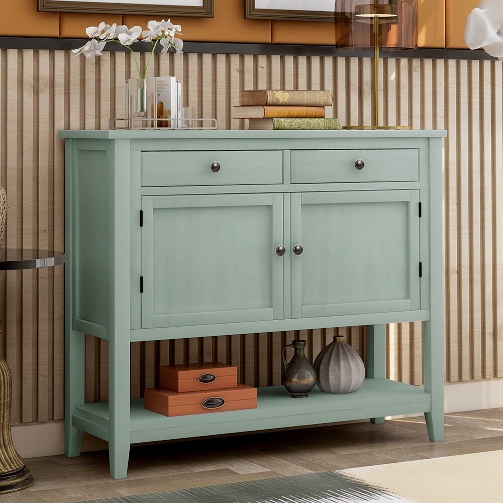 39'' Modern Console Table Sofa Table for Living Room with 2 Drawers, 2 Cabinets and 1 Shelf