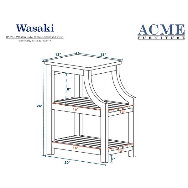 Modern Side Table (USB), Rectangular Leg Table w/2 Shelves, Espresso