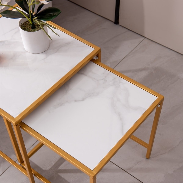 End/Side Table, Night Stand 2-Piece Set, Square Sintered stone Top