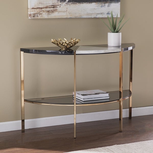 Cortihana Half Moon Faux Marble Console Table, Gold