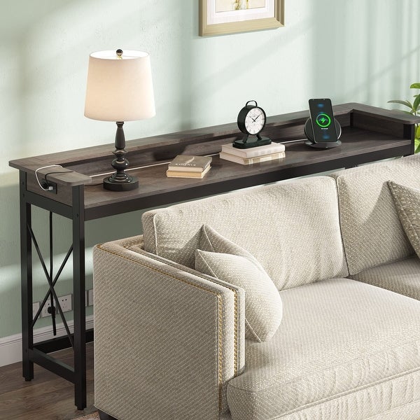 Sofa CouchTable with Outlets and USB Ports, 70.9 inch Long Entryway Console Table