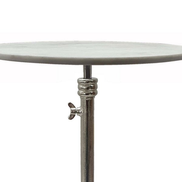 24 Inch Side Table, Aluminum Frame, Smooth Marble Top, Pedestal Base, White - 17.7L x 17.7W x 24H, in inches
