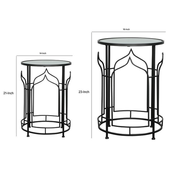 23 Inch Modern Side Table, Glass Top, Geometric Design, Set of 2, Black - 44 H x 30 W x 30 L Inches