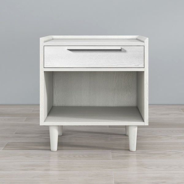 Modern Style Manufactured Wood 1 Drawer Nightstand Side Table with Wood Legs, White