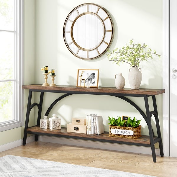 70.8” Extra Long Console Table, Narrow Sofa Tables Entryway Table for with 2 Tier Storage Shelves