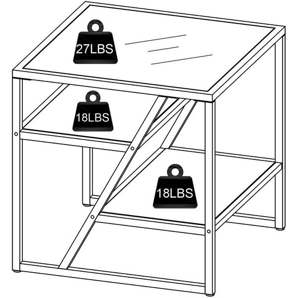 Side Table, End Table with Storage Shelf, Tempered Glass Coffee Table with Metal Frame