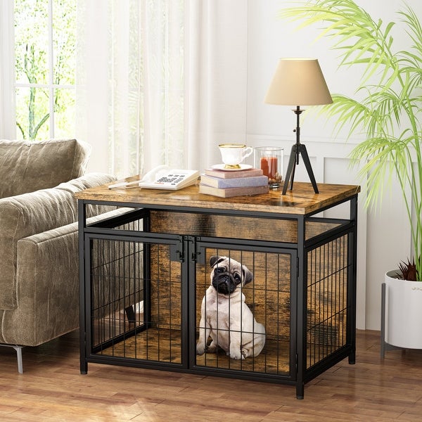 Furniture Style Dog Crate End Table, Pet Kennels Three Doors Dog House Indoor Use for Small Dogs