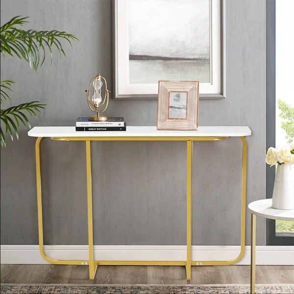 Curved Entryway Accent Table, Console Table w/ Metal Frame, Entryway End Table for Living Room Hallway Corridor