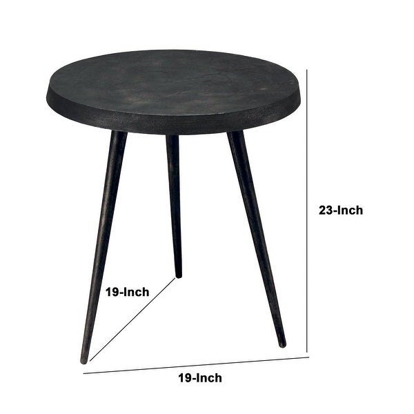 23 Inch Round Modern Minimalist Metal Side Table with Tripod Base, Charcoal Black
