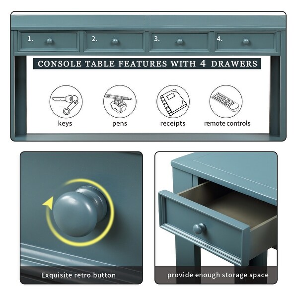 Rustic Console Table with 2 Storage Drawers and Exquisite Retro Knob, Sofa Table with Bottom Storage Shelf