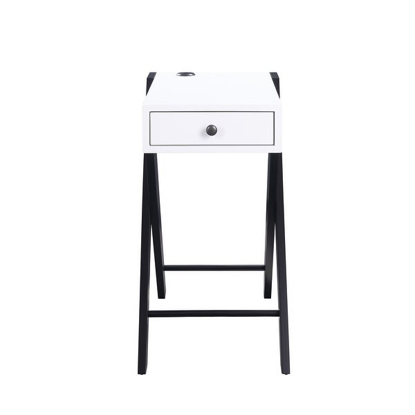 Fierce Side Table (USB Charging Dock) , Wooden Top Drawer with X-Shape Leg