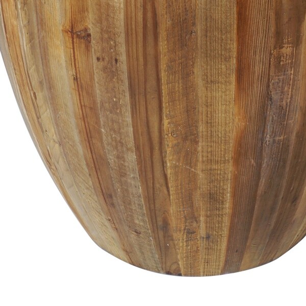 26 Inch Side End Table, Recycled Fir Wood, Round Drum Shape, Walnut Brown