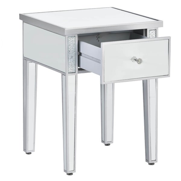 Modern Glass Mirrored End Table w/Drawer, Corner Table for Living Room