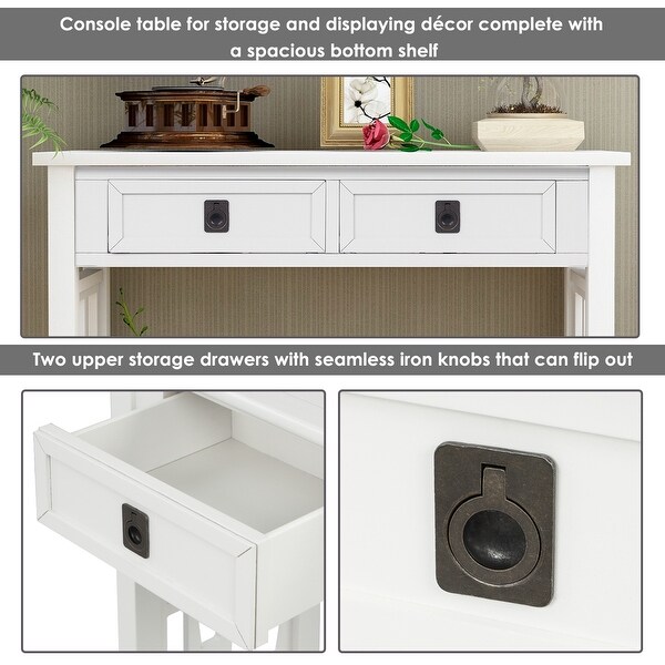 Classic Console Table with 2 Drawers and Open Bottom Shelf, Modern Solid Wood Sofa Table for Entryway Accent, Living Room, Bedroom