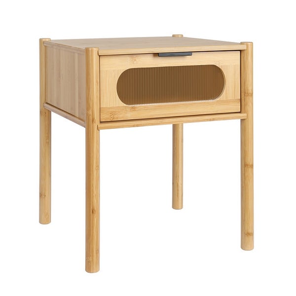 Grondin Mid-Century Modern 1 Drawer End Table Sofa Side Table with Solid Bamboo Frame, Acrylic Drawer Front and Soft Feet Pads