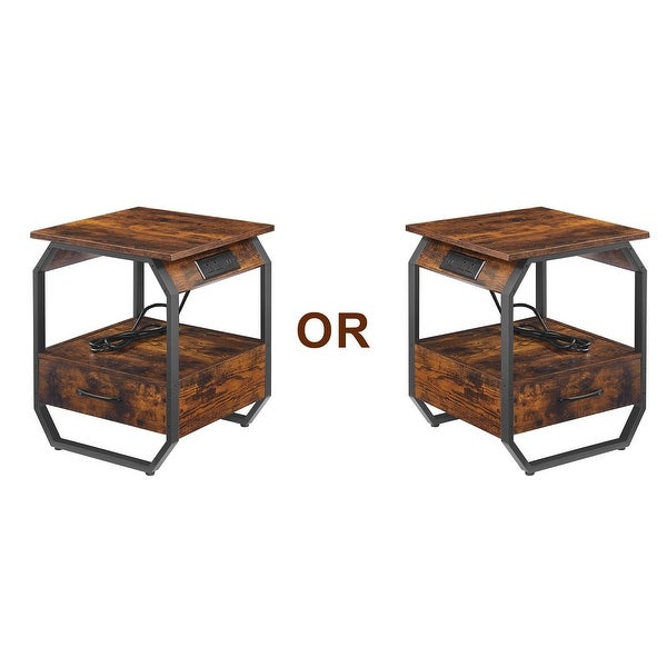 End Table/Side Table with Charging Station,Nightstand with 1 drawer