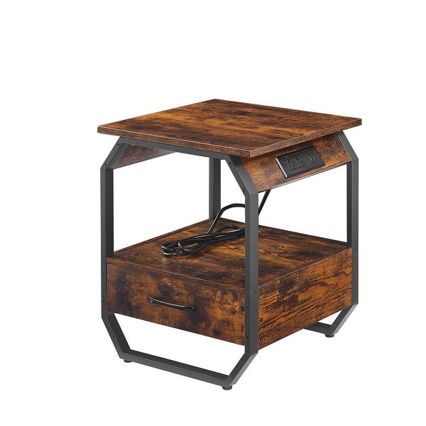 End Table/Side Table with Charging Station,Nightstand with 1 drawer