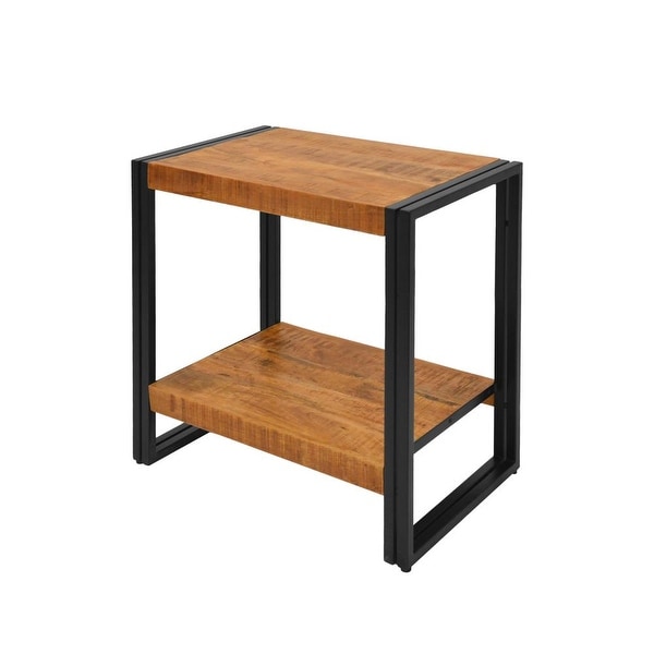 24 Inch Wooden Farmhouse Side Table with Open Compartment, Brown and Bronze - 16 L X 24 W X 24 H Inches