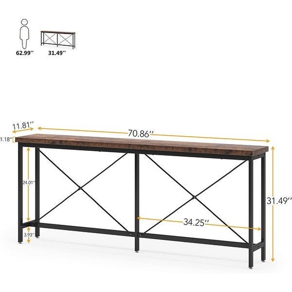 70.9'' Sofa Console Table Industrial Narrow Long Behind Couch Table for Living Room Hallway Entryway, Black Brown