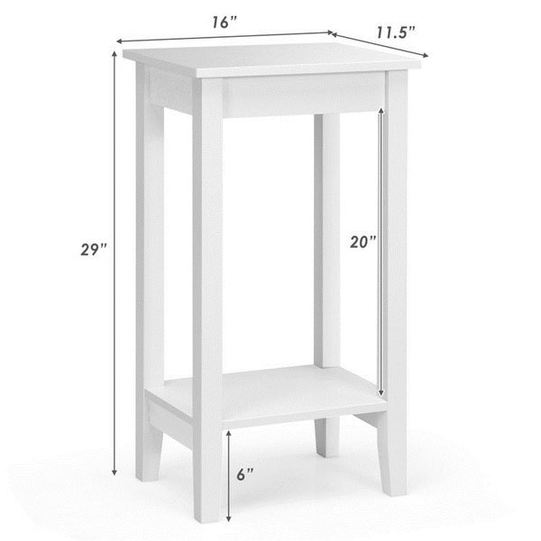 2 Tier Nightstand End Side Wooden Legs Table for Bedroom