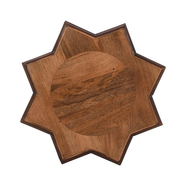22 Inch French Design Handcrafted Mango Wood Side Table with Star Shape, Brown