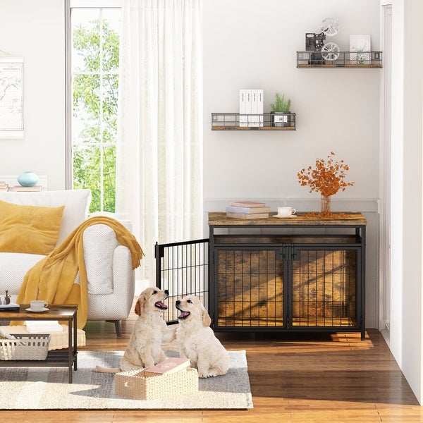 Furniture Style Dog Crate End Table, Pet Kennels Three Doors Dog House Indoor Use for Small Dogs