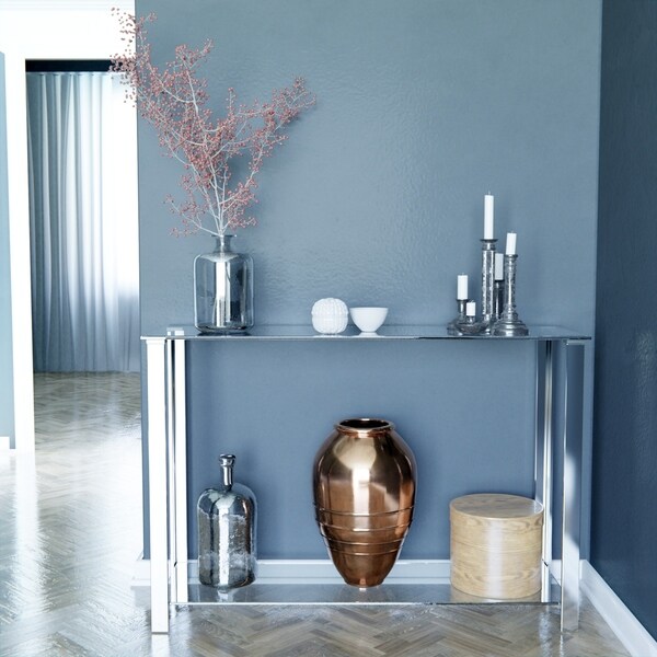 Cortesi Home Melissa Double Shelf Glass Console Table, 43