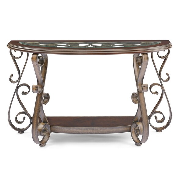 Console Table with Glass Table Top and Powder Coat Finish Metal Legs for Living Room Bedroom ,Dark Brown