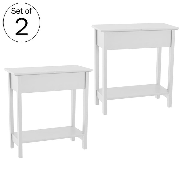 Lavish Home Set of 2 Flip Top Console Tables, White